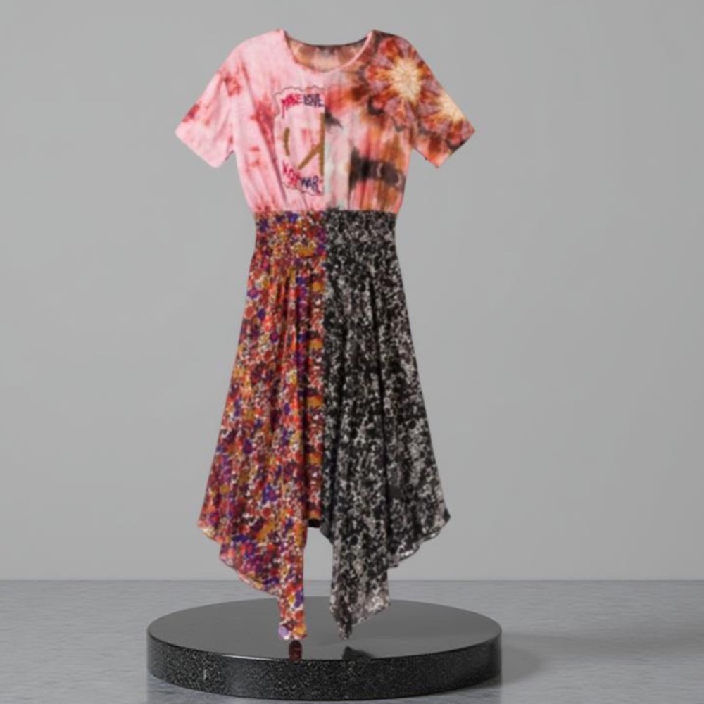 Desigual Dress Asymmetric patch print - beaded (Make Love Not War )Small NWT - Picture 6 of 15